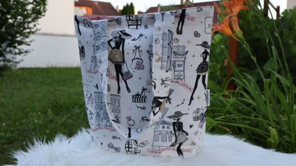 "Ooh La La" Paris- Inspired Cotton Pouch Tote Bag with Pocket